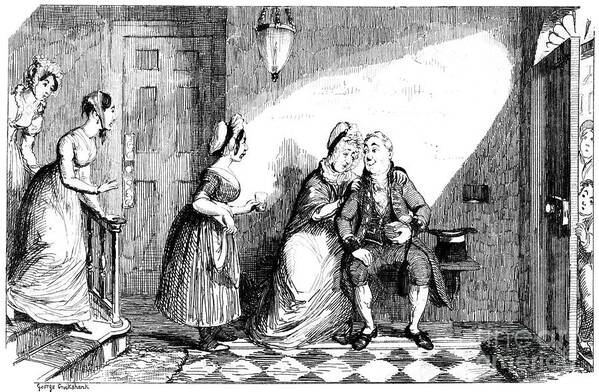 Engraving Poster featuring the drawing A Number Of Women Attend To A Poorly by Print Collector