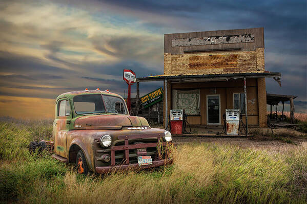 Abandoned Poster featuring the photograph Abandoned Dodge Truck and Gas Station by Randall Nyhof