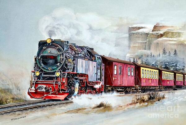 Train Poster featuring the painting All Aboard by Jeanette Ferguson