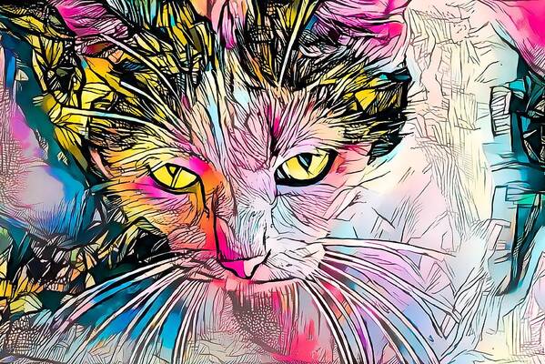 Coloring Book Poster featuring the digital art Amazing Coloring Book Cat Gold Eyes by Don Northup