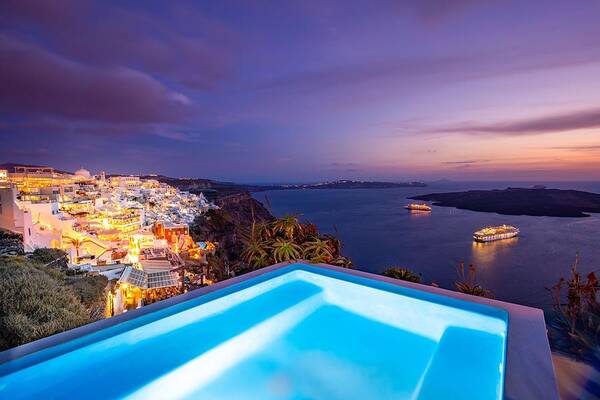 Landscape Poster featuring the photograph Amazing Evening Landscape Of Fira by Levente Bodo