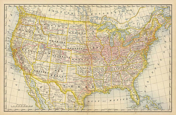 Engraving Poster featuring the digital art America Old Map by Nicoolay