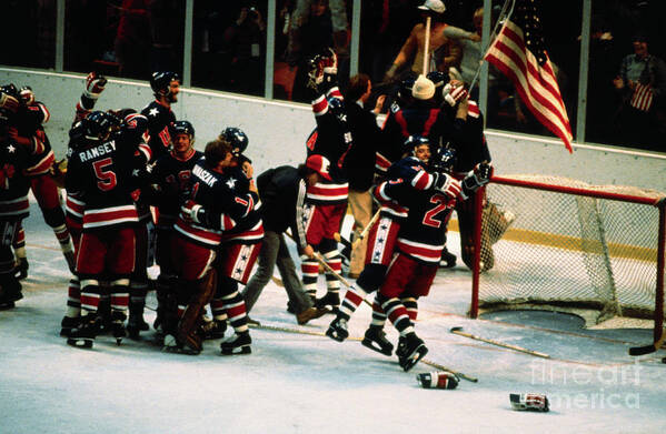 1980-1989 Poster featuring the photograph American Ice Hockey Team Celebrating by Bettmann