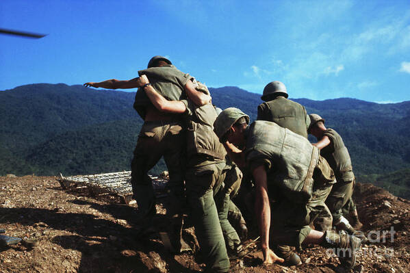 Vietnam War Poster featuring the photograph American Marines On Site Near Outpost by Bettmann