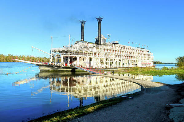 David Lawson Photography Poster featuring the photograph American Queen Steamboat Reflections on the Mississippi River by David Lawson