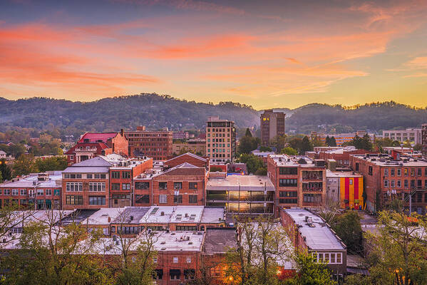 Landscape Poster featuring the photograph Asheville, North Caroilna, Usa Downtown by Sean Pavone