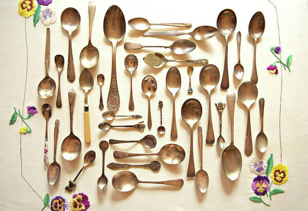 Spoon Poster featuring the photograph Assorted Vintage Spoons by Sharon Lapkin