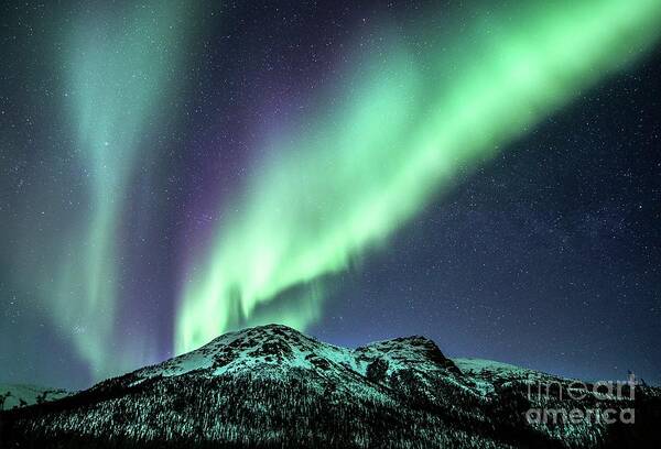Alaska Poster featuring the photograph Aurora Borealis Over Mountain Range by Chris Madeley/science Photo Library