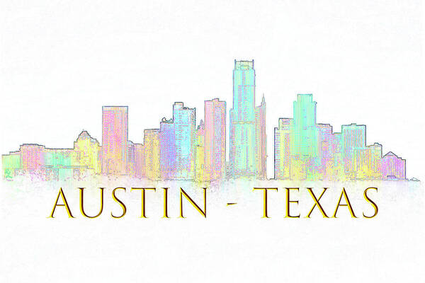 Austin Poster featuring the digital art Austin Skyline by Renee Logan