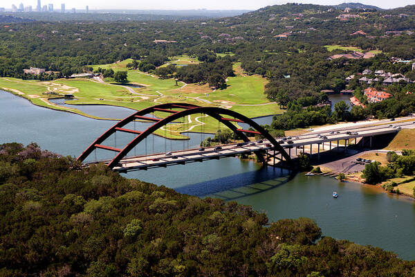 Arch Poster featuring the photograph Austin Texas 360 Bridge Aerial by Jodijacobson