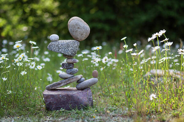 Meditation Zen Yoga Mindfulness Stones Nature Land Art Balancing Sweden Poster featuring the sculpture Balancing art #46 by Pontus Jansson