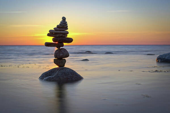 Meditation Zen Yoga Mindfulness Stones Nature Land Art Balancing Sweden Poster featuring the photograph Balancing art #8 by Pontus Jansson