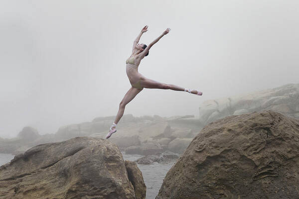 Ballet Dancer Poster featuring the photograph Ballerina Leaping From One Rock To by Dimitri Otis