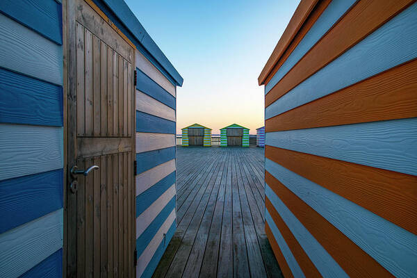 Beach Huts Poster featuring the photograph Beach Huts On The Pier by Linda Wride