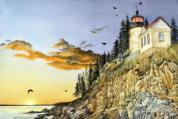 Lighthouse Poster featuring the painting Fading Light by Jeanette Ferguson