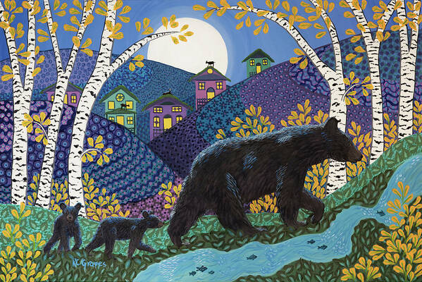 Bearly Midnight Poster featuring the painting Bearly Midnight by K.c. Grapes