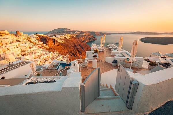 Landscape Poster featuring the photograph Beautiful Sunset At Santorini Island by Levente Bodo