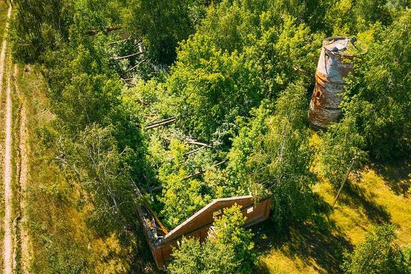 Landscapeaerial Poster featuring the photograph Belarus. Aerial View Of Ruined Cowshed by Ryhor Bruyeu