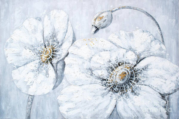 White Poppies Poster featuring the painting Blooming Innocence - White Poppies by Annie Troe