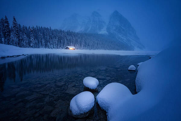 Mountain Poster featuring the photograph Blue Hour Lake Louise by Yongnan Li ?????