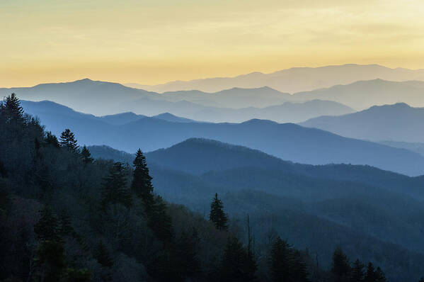 Landscape Poster featuring the photograph Blue Ridge Parkway Asheville NC Those Layers of Blue by Robert Stephens