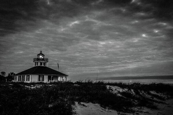Beach Poster featuring the photograph Boca Grande Lighthouse Black and White by Joe Leone