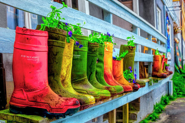 Garden Poster featuring the photograph Boots Galore by Debra and Dave Vanderlaan