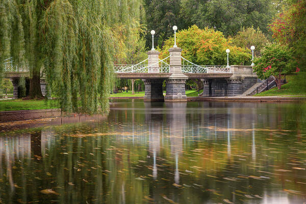 America Poster featuring the photograph Boston Public Garden Lagoon Bridge in Autumn by Gregory Ballos