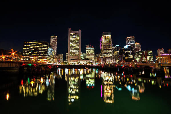 Boston Poster featuring the photograph Boston Skyline Reflection Seaport Boston MA by Toby McGuire