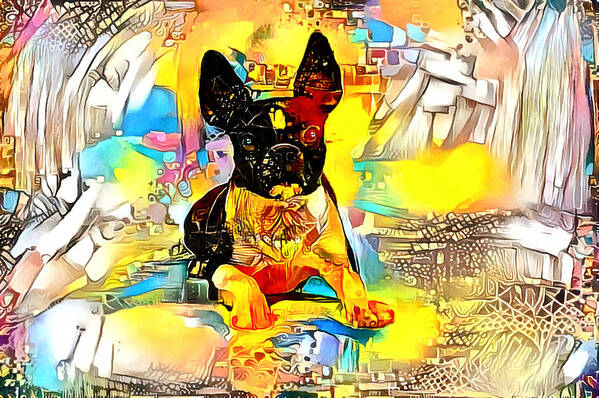 Dog Poster featuring the digital art Boston Terrier dog with bright colors by Gina Koch