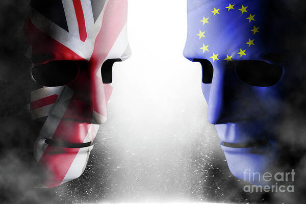 Brexit Poster featuring the photograph Brexit head to head faces UK and EU by Simon Bratt