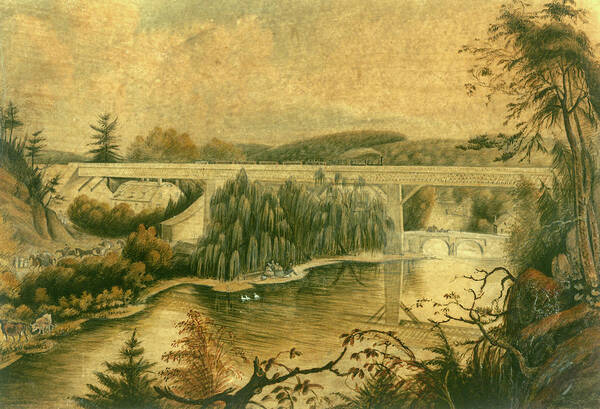 Bridge Poster featuring the drawing Bridge over the Wissahickon Creek, about 1835 by William Breton