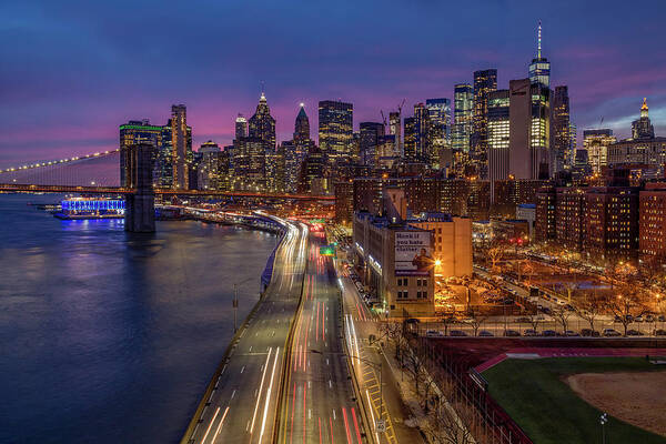 Nyc Skyline Poster featuring the photograph Brooklyn Bridge and Manhattan Skyline by Susan Candelario