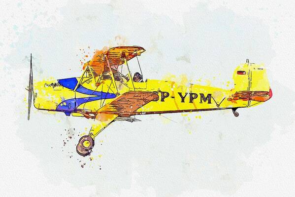 Plane Poster featuring the painting Bucker Bu 131 watercolor by Ahmet Asar by Celestial Images