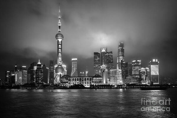  China Shanghai Poster featuring the photograph BW Skyline in Shanghai by Steven Liveoak