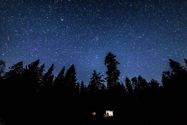 Night Poster featuring the photograph Cabin in the woods by Joe Holley