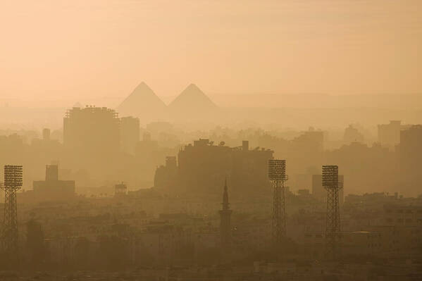 Tranquility Poster featuring the photograph Cairo Skyline And The Pyramids On Dusty by Matt Champlin