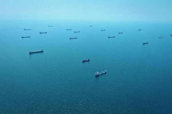 Trading Poster featuring the photograph Cargo Container Ships Aerial View by Ardaguldogan