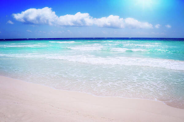 Water's Edge Poster featuring the photograph Caribbean Sea Shore In Sun Shine by Mableen