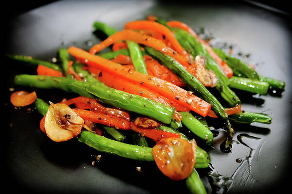 Garlic Poster featuring the photograph Carrot And Green Beans Stir Fry by Iris Filson