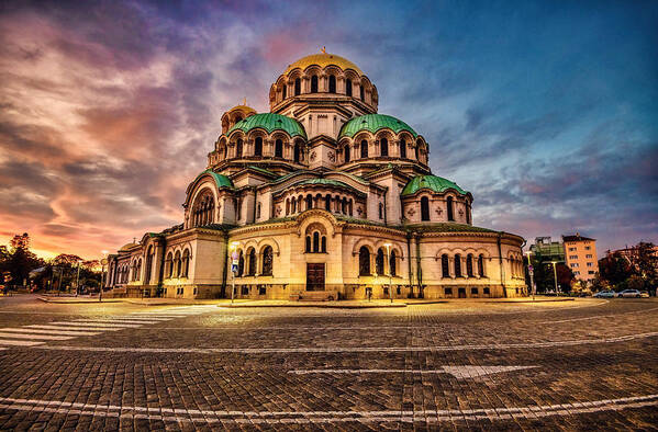Cathedral Poster featuring the photograph Cathedral St. Alexander Nevsky At Sunset by Vasil Nanev
