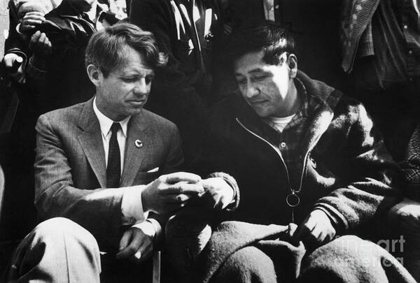 The End Poster featuring the photograph Cesar Chavez And Robert Kennedy Break by Bettmann