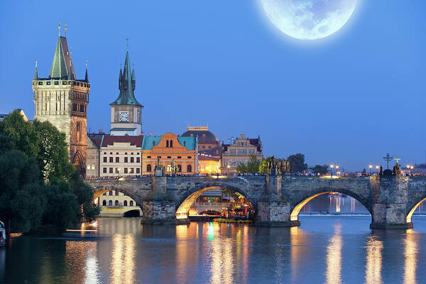 Dawn Poster featuring the photograph Charles Bridge Prague Czech Republic by Grafissimo