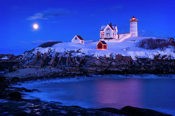 Christmas At Nubble Poster featuring the photograph Christmas At Nubble by Michael Blanchette Photography