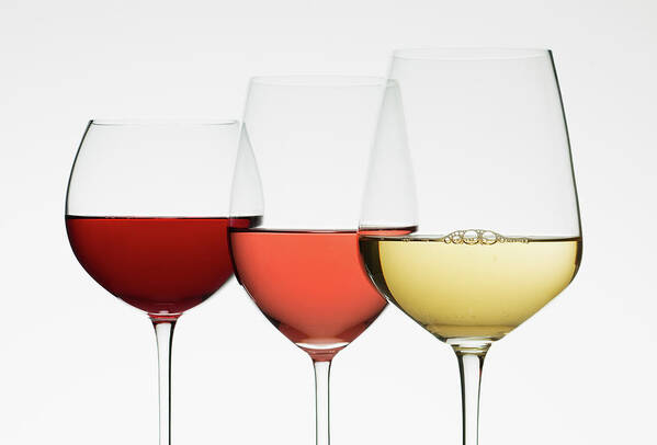 Rose Wine Poster featuring the photograph Close Up Of Glasses Of Different Wines by Tetra Images