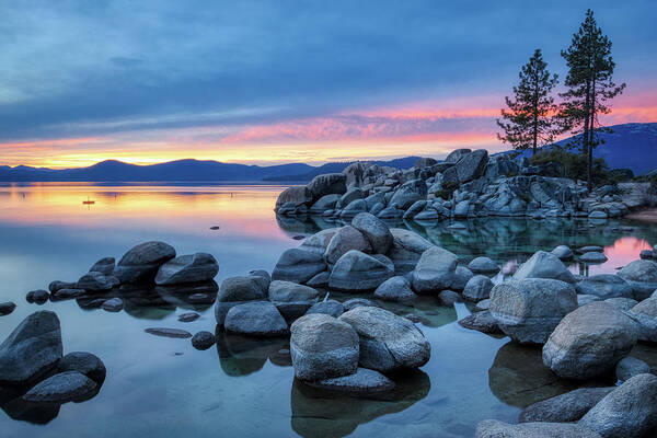 Beach Poster featuring the photograph Colorful Sunset at Sand Harbor by Andy Konieczny