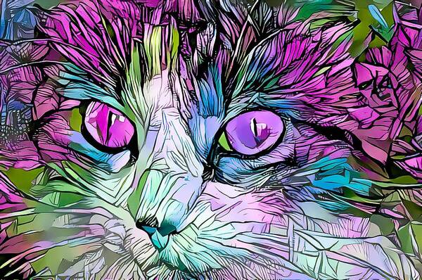 Coloring Book Poster featuring the digital art Coloring Book Kitty Purple Eyes by Don Northup