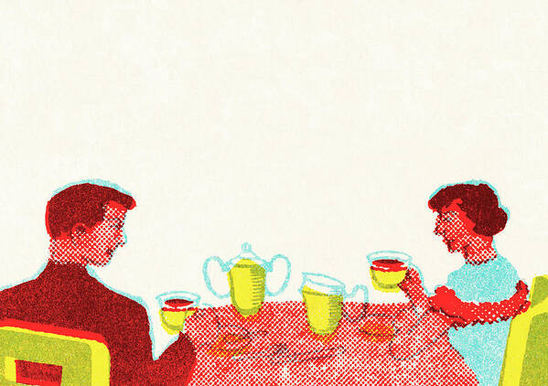 Beverage Poster featuring the drawing Couple at a table by CSA Images