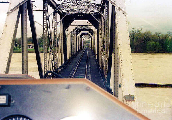 Train Poster featuring the photograph RAIL BRIDGE - Crossing the Sacramento River - Flood Stage by John and Sheri Cockrell