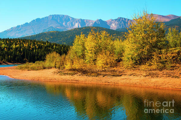 Crystal Reservoir Poster featuring the photograph Crystal Reservoir and Pikes Peak in Autumn by Steven Krull